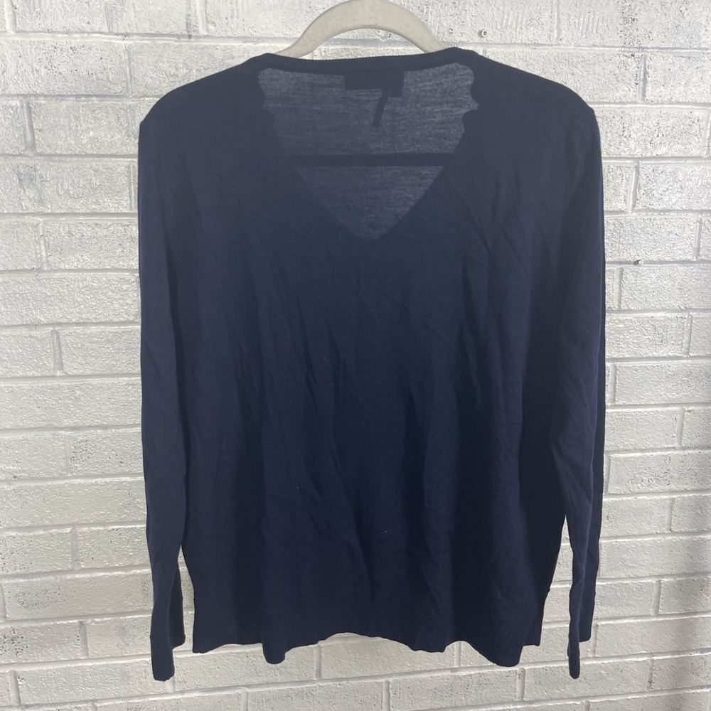 The Kooples Merino Wool Navy V Neck Sweater Womens Size L Leather Details - Picture 2 of 9